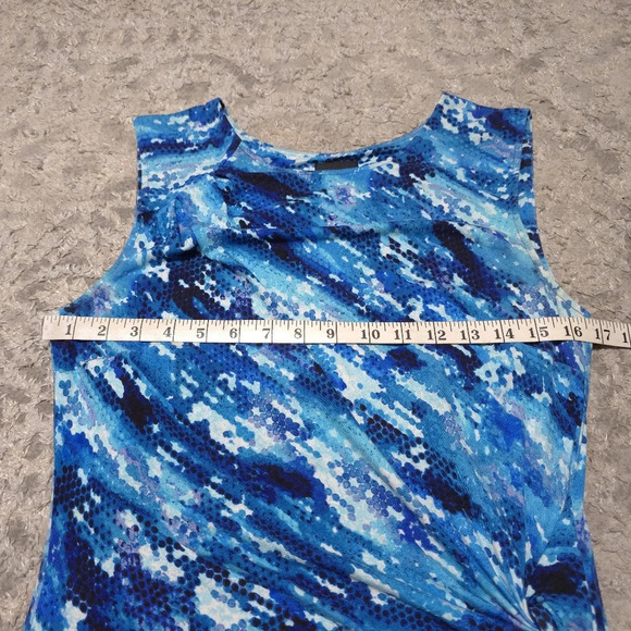 NIC+ZOE Blue Surf Spray Sleeveless Jewel Neck Sheath Dress, Faux Waist Knot, M - Picture 13 of 16